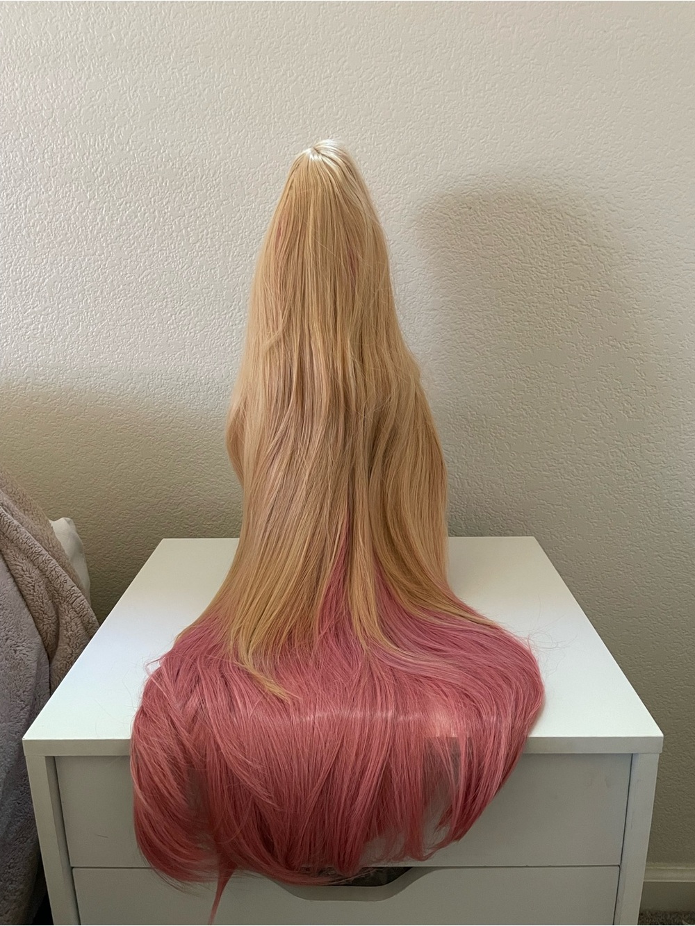 Blonde to Pink Ombre Long Women's Wig - Elegant Two-Tone Style